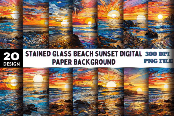 Download Stained Glass Beach Sunset Background - Premium Bundle